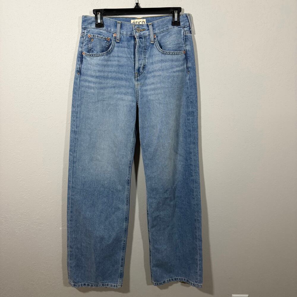Etica The Perfect Vintage Wide Leg Mid Wash Blue Denim Jeans Womens 25 High Rise